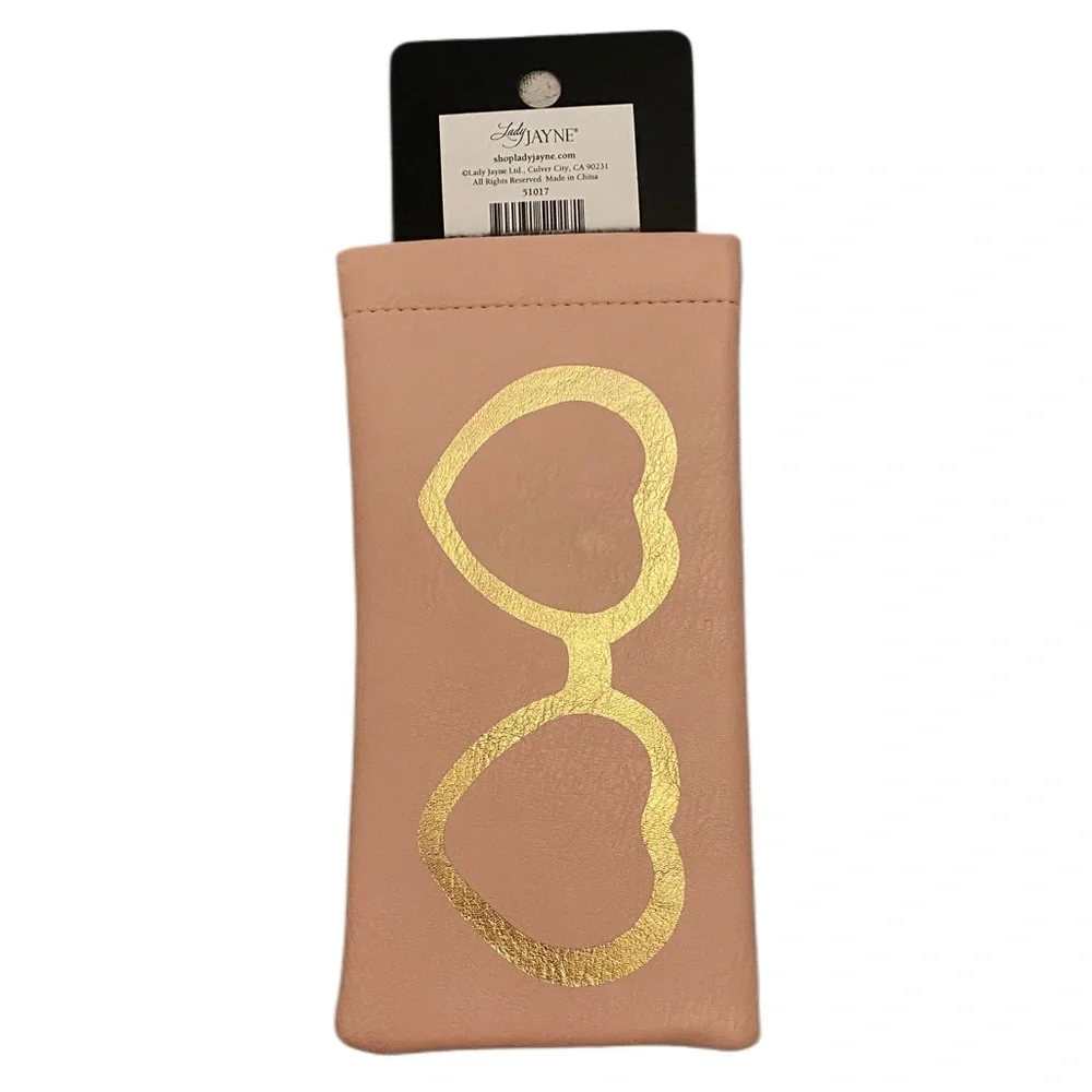 Lady Jayne Pink Eyeglass Case w/ Gold Heart Frames Design